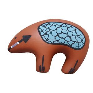 VTG Brown Spirit Bear Figure Navajo Pottery Southwestern Signed Vail Handmade 4"